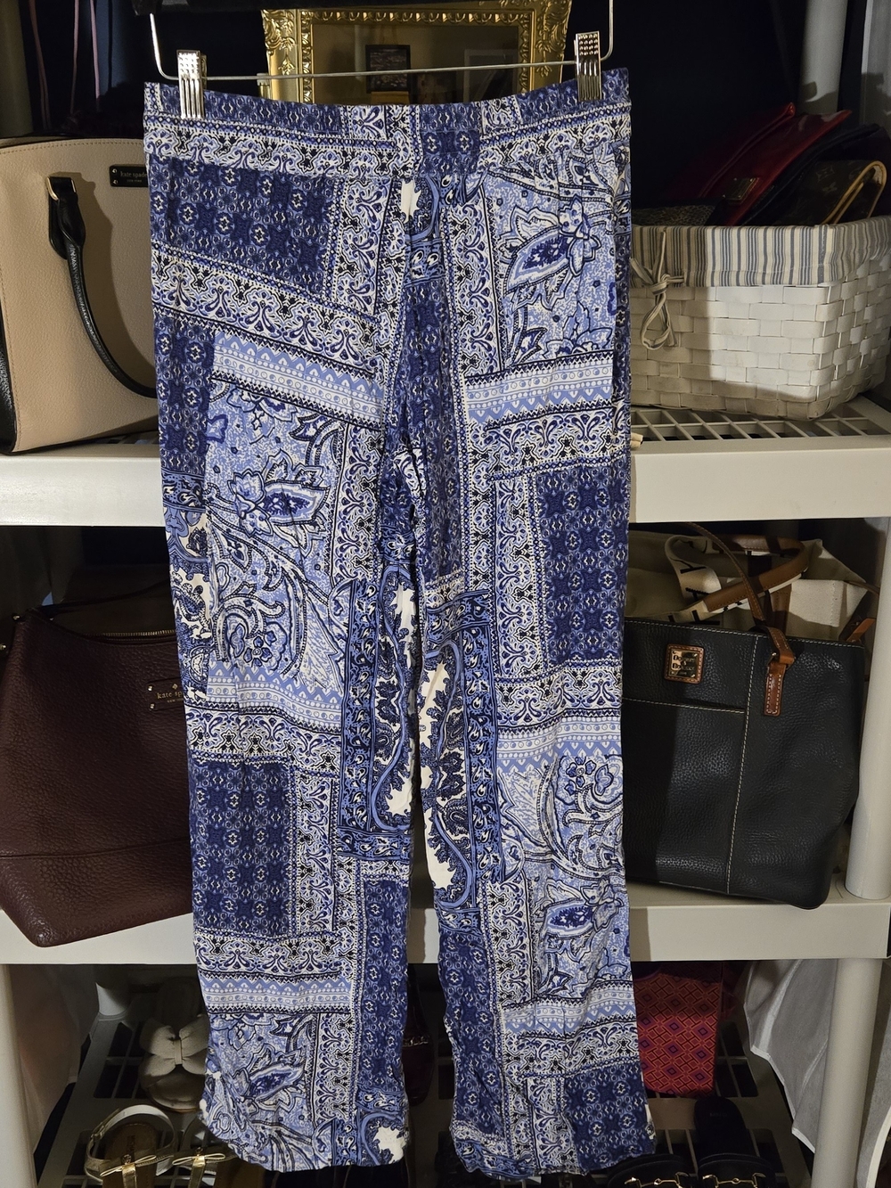 Artisan Ny Blue & White Paisley Patchwork Straight-Leg Pants - Picture 2 of 4